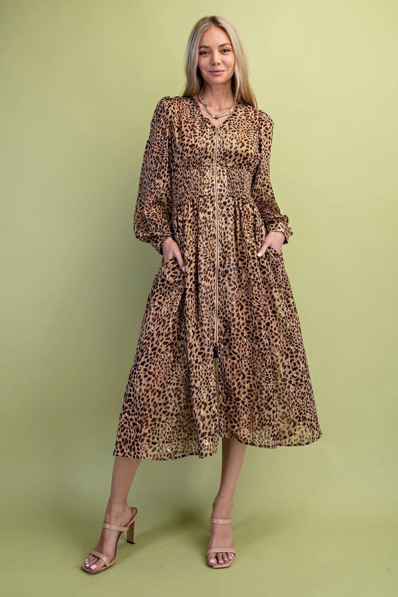 Metallic Accented Leopard Print Dress TE1476 - Hello Beautiful BoutiqueDressGigio