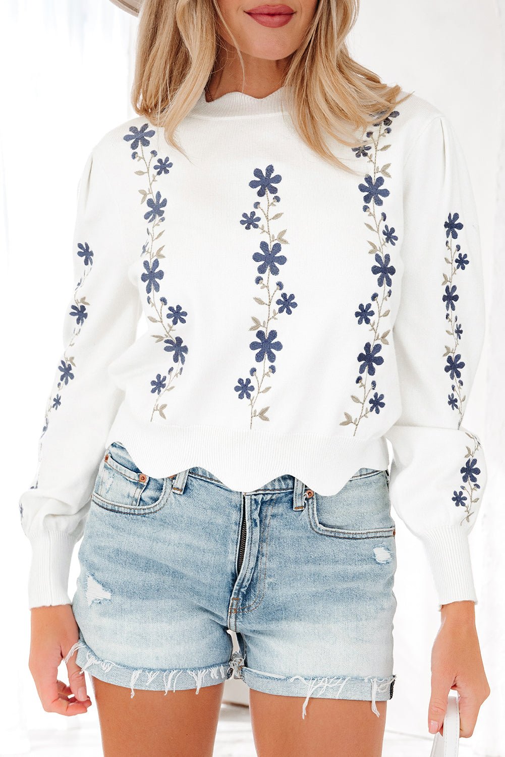 Mia Scallop Hem Cropped Sweater - Hello Beautiful BoutiqueSweatersThreaded Pear