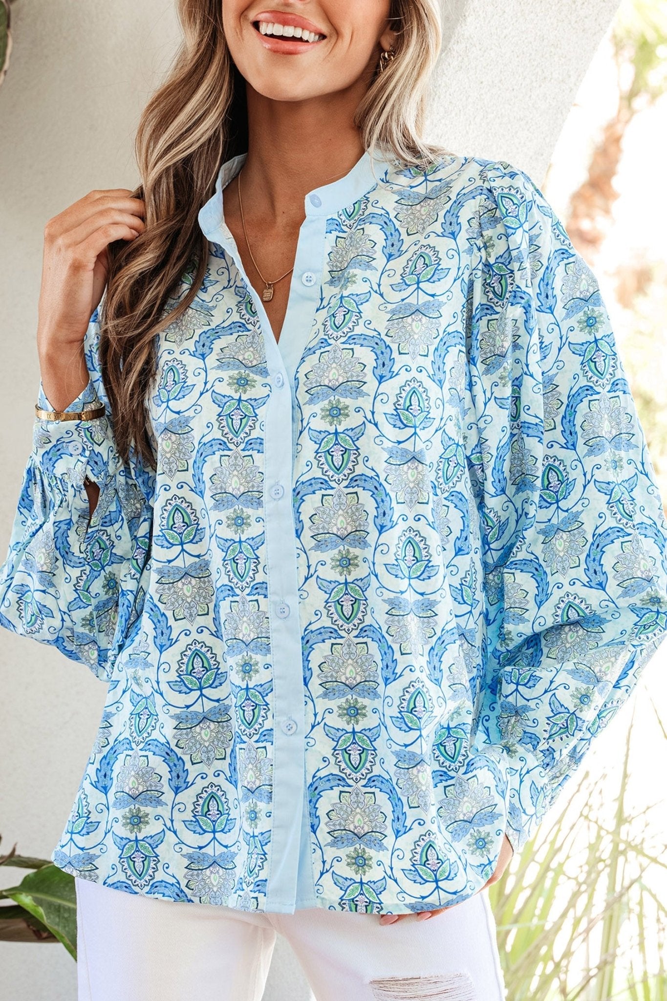 Micah Puff Sleeve Loose Shirt - Hello Beautiful BoutiqueBlouses & ShirtsThreaded Pear