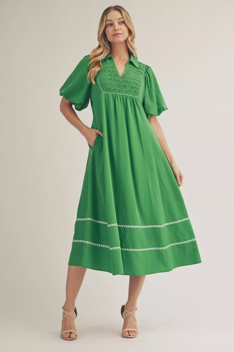 Midi Dress w/ Front Smocking G15631 - Hello Beautiful BoutiqueDressJodifl