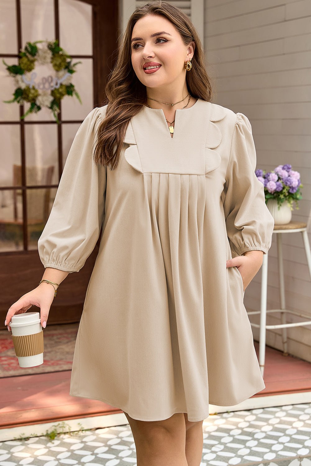 Mila Scallop Detail Mini PLUS Dress - Hello Beautiful BoutiquePlus Size Mini DressesThreaded Pear