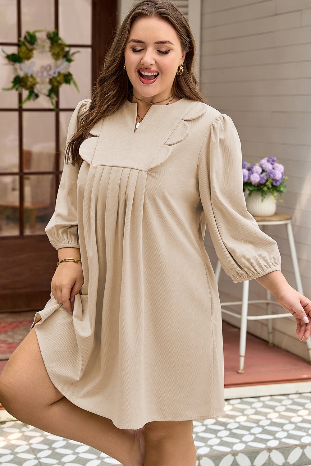 Mila Scallop Detail Mini PLUS Dress - Hello Beautiful BoutiquePlus Size Mini DressesThreaded Pear