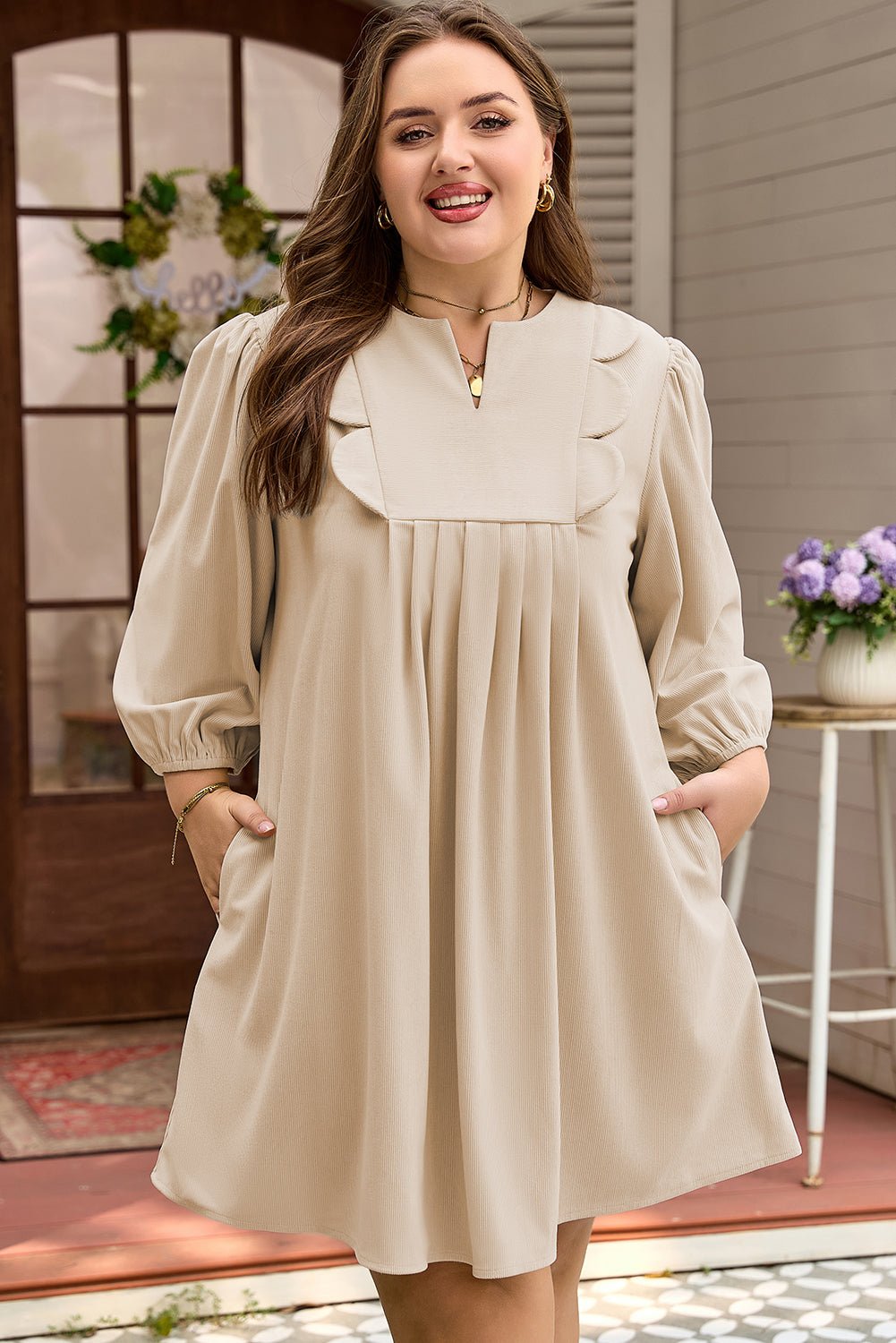 Mila Scallop Detail Mini PLUS Dress - Hello Beautiful BoutiquePlus Size Mini DressesThreaded Pear