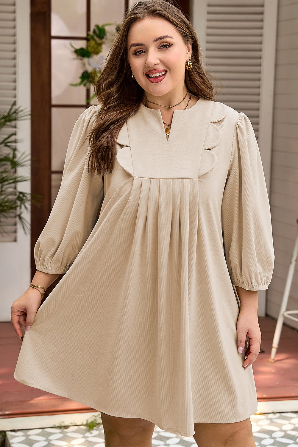 Mila Scallop Detail Mini PLUS Dress - Hello Beautiful BoutiquePlus Size Mini DressesThreaded Pear