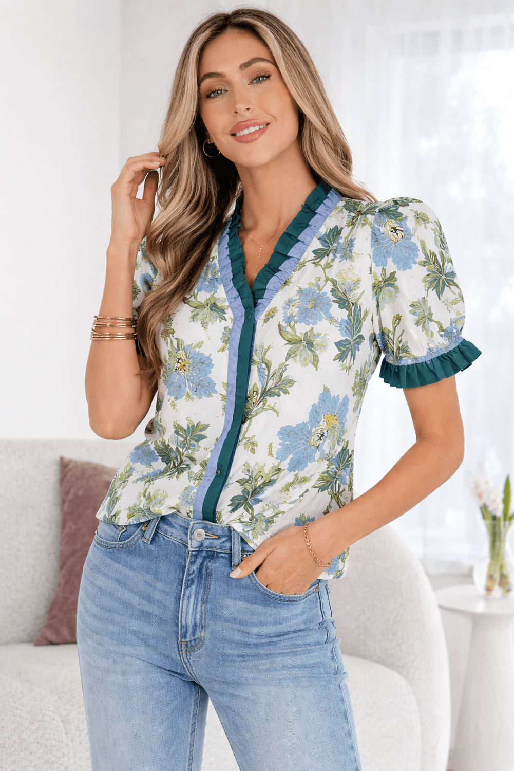 Mila Trim Short Sleeve Blouse - Hello Beautiful BoutiqueBlouses & ShirtsThreaded Pear