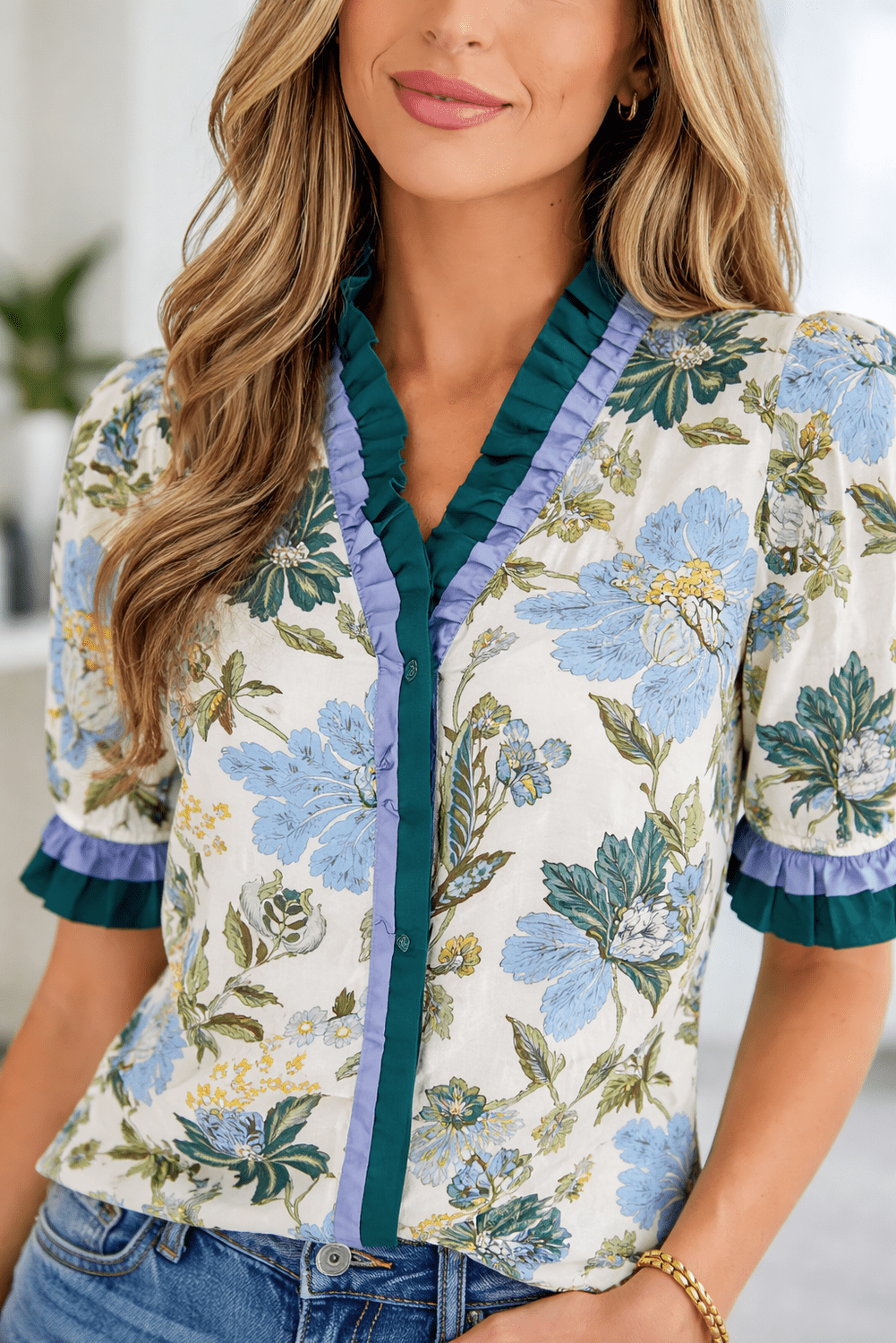 Mila Trim Short Sleeve Blouse - Hello Beautiful BoutiqueBlouses & ShirtsThreaded Pear