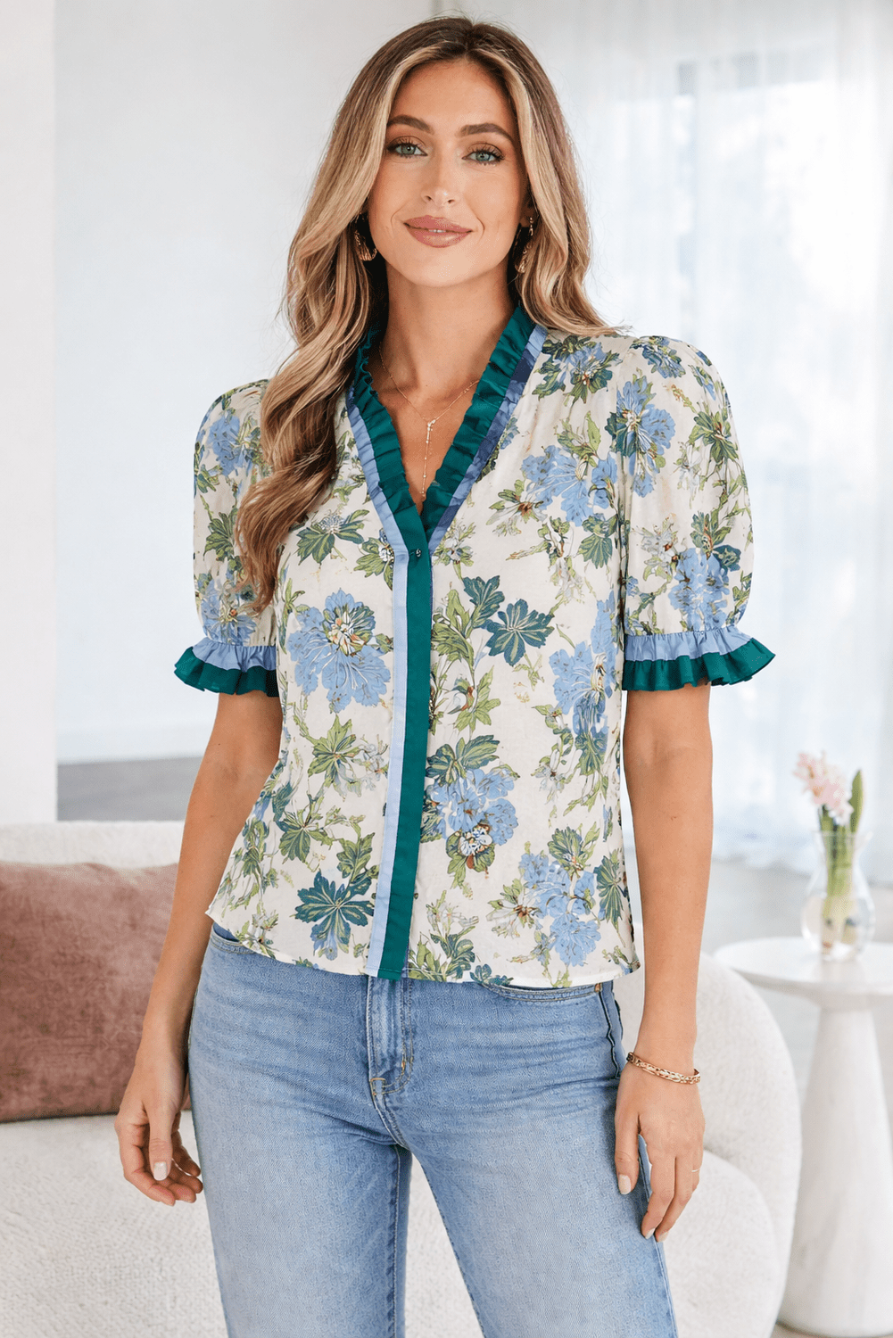 Mila Trim Short Sleeve Blouse - Hello Beautiful BoutiqueBlouses & ShirtsThreaded Pear