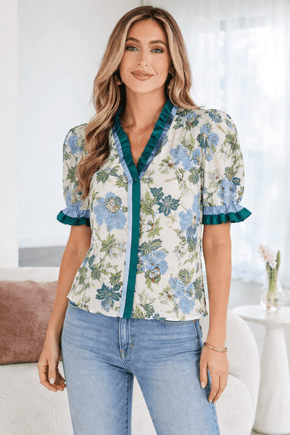 Mila Trim Short Sleeve Blouse - Hello Beautiful BoutiqueBlouses & ShirtsThreaded Pear
