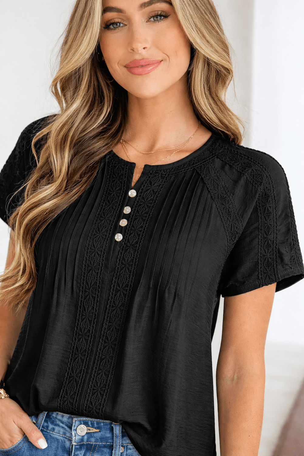 Milan Eyelet Short Sleeves Top - Hello Beautiful BoutiqueTops & TeesThreaded Pear