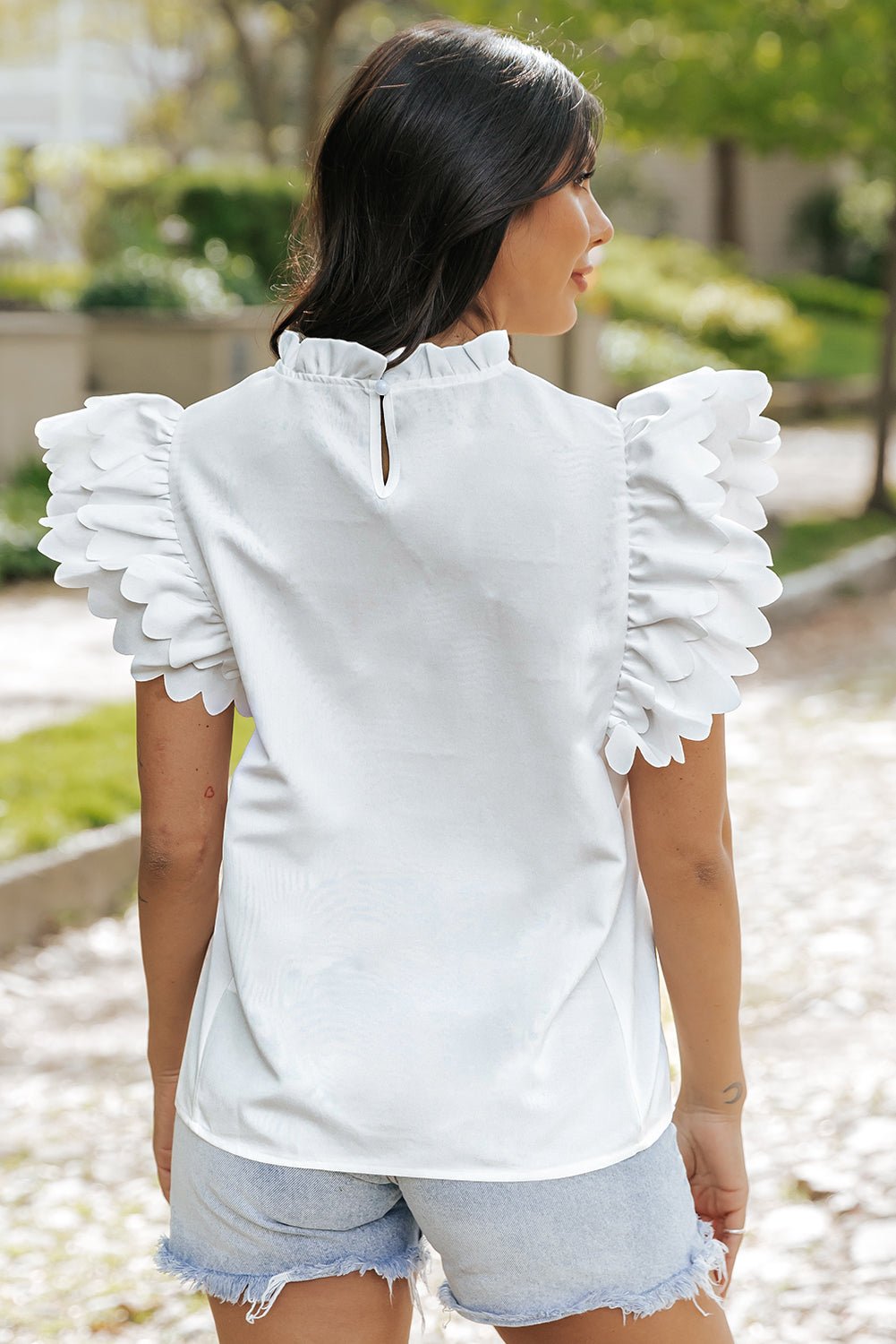 Milan Scalloped Ruffle Sleeve Top - Hello Beautiful Boutique20% OFFThreaded Pear