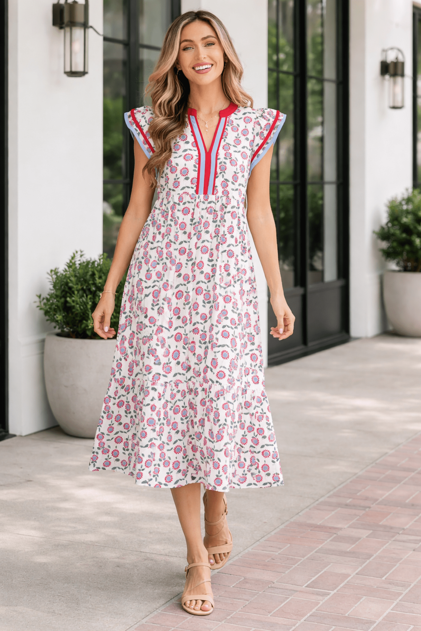 Milani Flutter Sleeve Long Dress - Hello Beautiful BoutiqueFloral DressesThreaded Pear