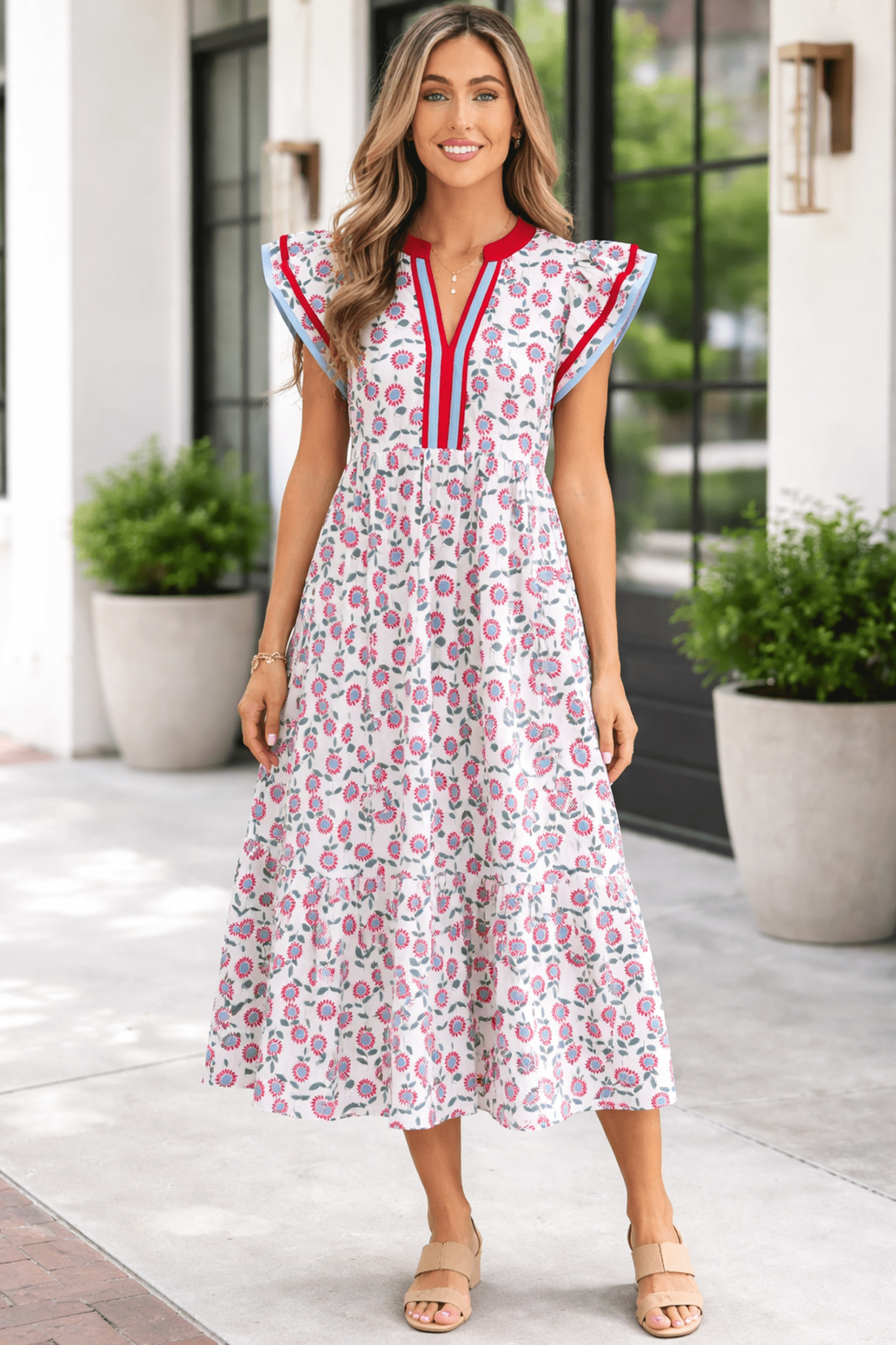 Milani Flutter Sleeve Long Dress - Hello Beautiful BoutiqueFloral DressesThreaded Pear