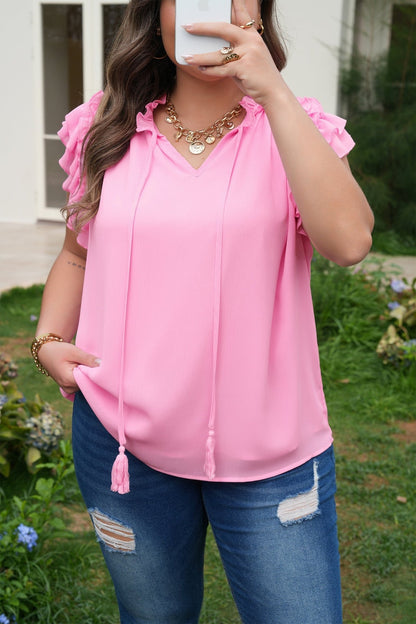 Milena Ruffle Short Sleeve PLUS Blouse - Hello Beautiful BoutiquePlus Size Blouses & ShirtsThreaded Pear