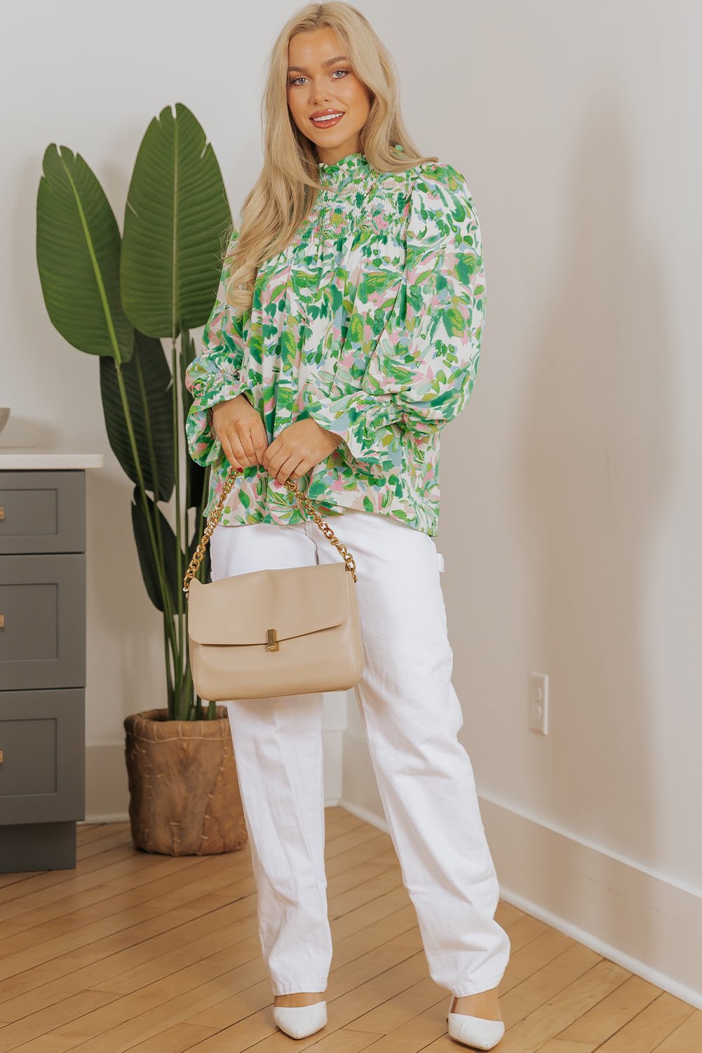 Milena Sleeve Shirred Mock Blouse - Hello Beautiful Boutique15% OFFThreaded Pear
