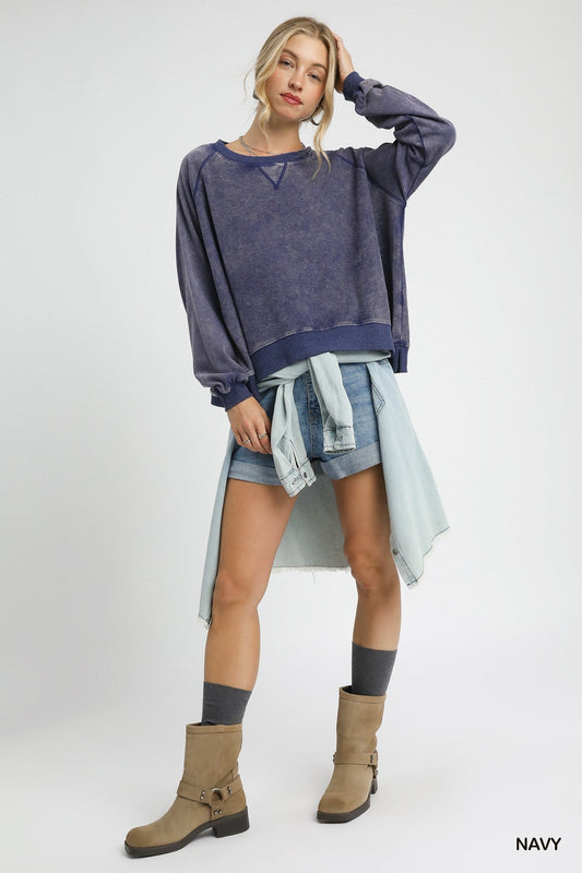 Mineral Wash French Terry Sweatshirt 0906 - Hello Beautiful BoutiqueTopUmgee