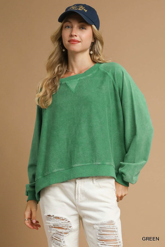 Mineral Wash French Terry Sweatshirt 0906 - Hello Beautiful BoutiqueTopUmgee