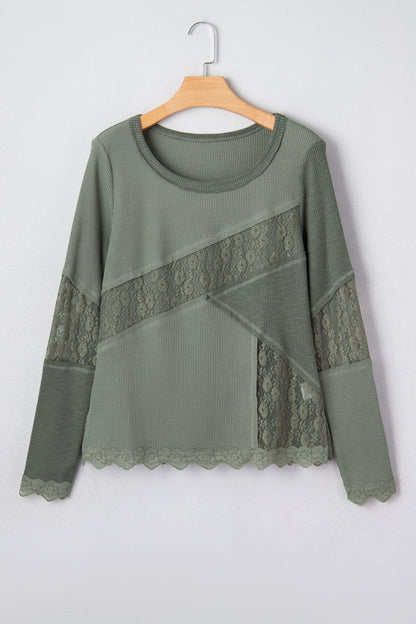 Miriam Ribbed Lace Patchwork Long Sleeve Top - Hello Beautiful BoutiqueLong Sleeve TopsThreaded Pear