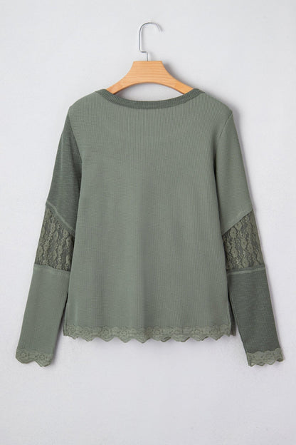 Miriam Ribbed Lace Patchwork Long Sleeve Top - Hello Beautiful BoutiqueLong Sleeve TopsThreaded Pear