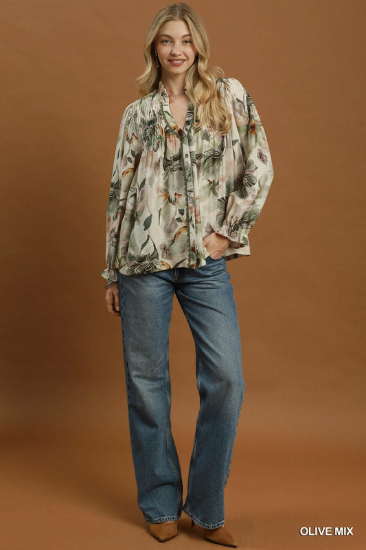 Mix Floral Smocked Blouse D1384 - Hello Beautiful BoutiqueTopUmgee