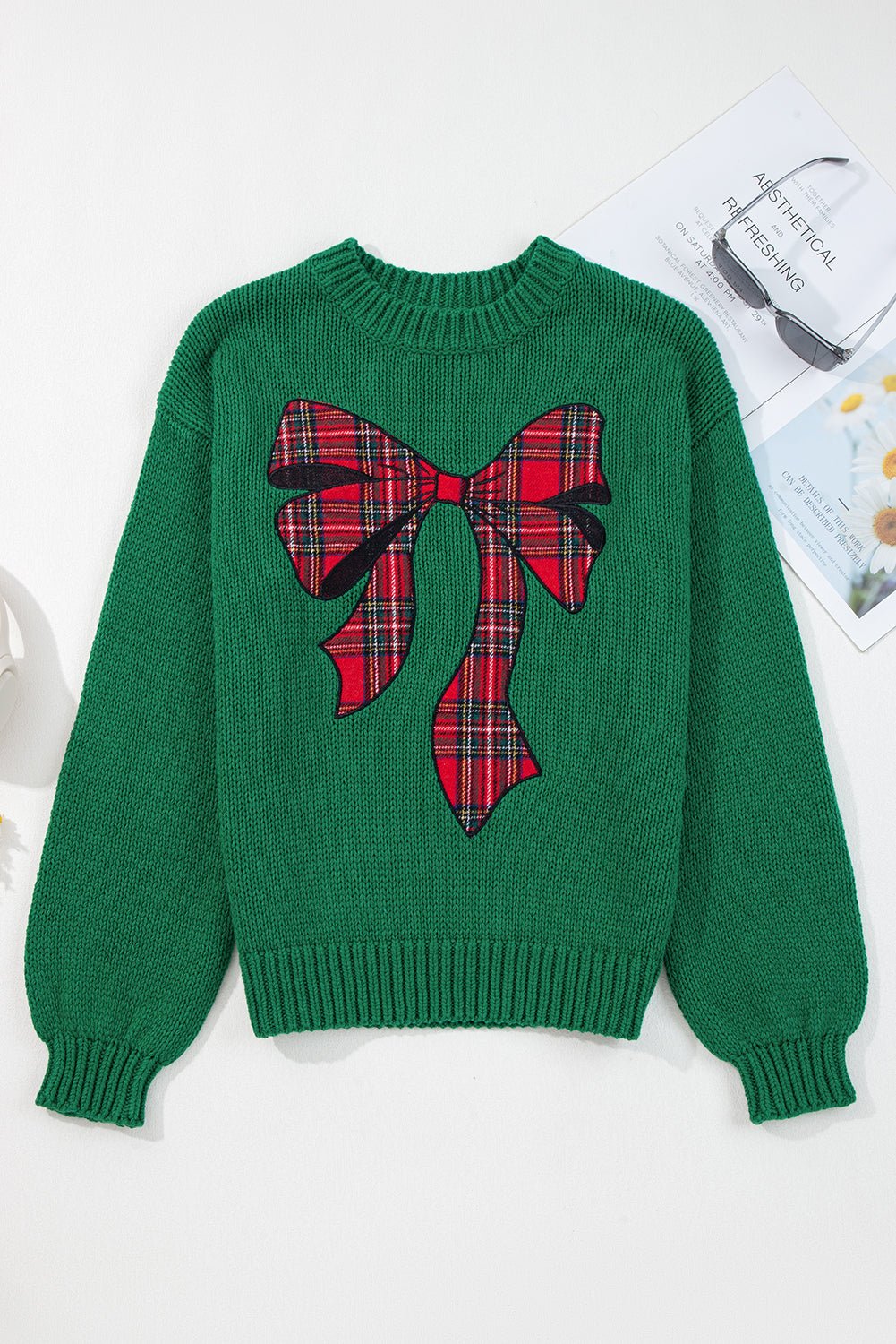 Monamara Bow Graphic Christmas Sweater - Hello Beautiful BoutiqueSweatersThreaded Pear