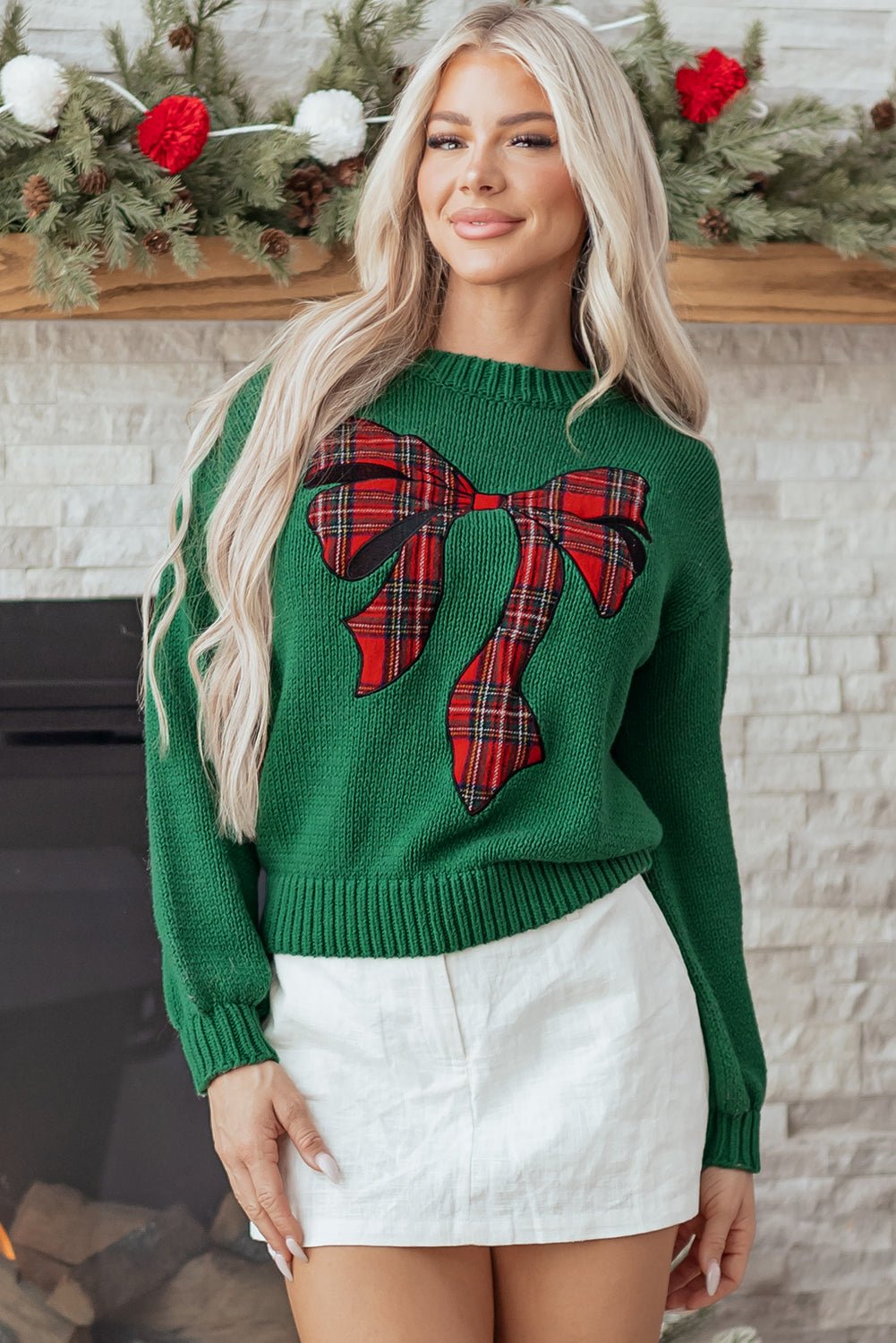 Monamara Bow Graphic Christmas Sweater - Hello Beautiful BoutiqueSweatersThreaded Pear