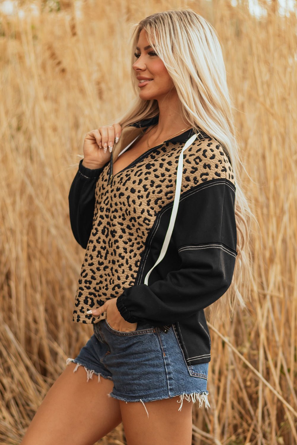 Monanaya Cuff Quarter Zip Hoodie - Hello Beautiful BoutiqueSweatshirts & HoodiesThreaded Pear