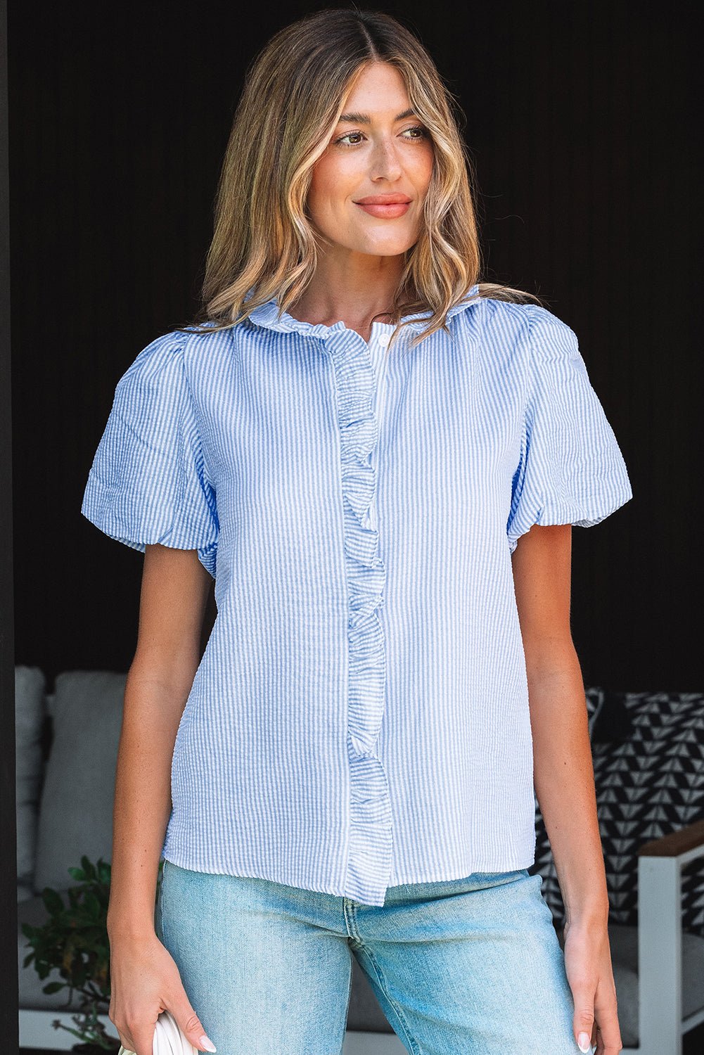 Monica Short Bubble Sleeve Shirt - Hello Beautiful BoutiqueBlouses & ShirtsThreaded Pear