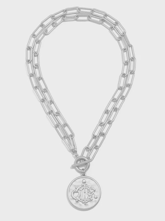 Engraved Coin Pendant Necklace N2694