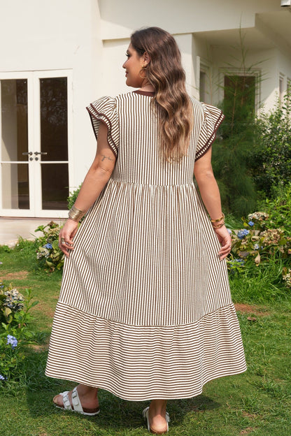 Nadia Flutter Sleeve Maxi PLUS Dress - Hello Beautiful BoutiquePlus Size Maxi DressesThreaded Pear