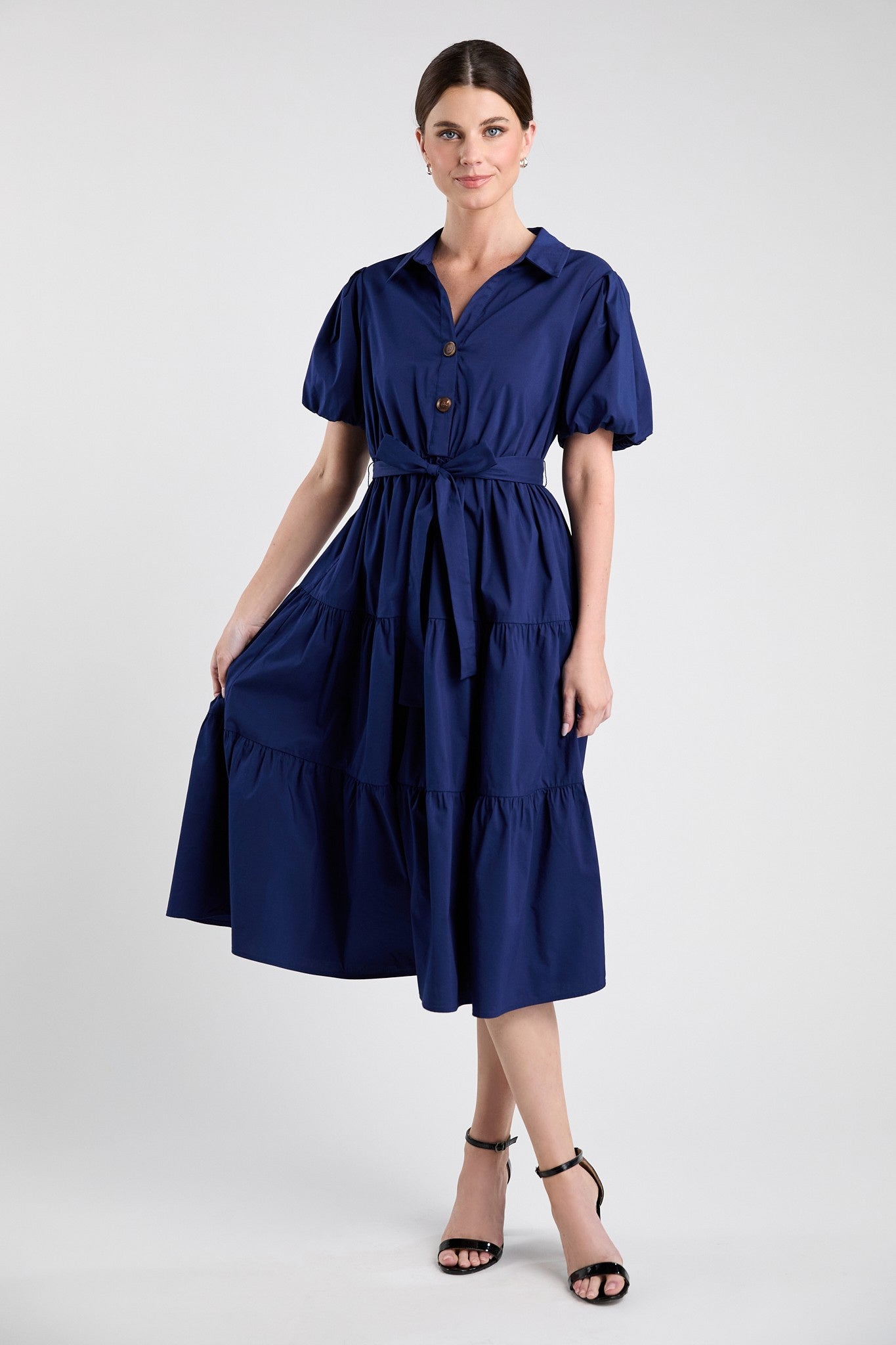 Navy Shirt Belted Midi Dress - Hello Beautiful BoutiqueDressEvelen