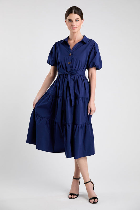 Navy Shirt Belted Midi Dress - Hello Beautiful BoutiqueDressEvelen