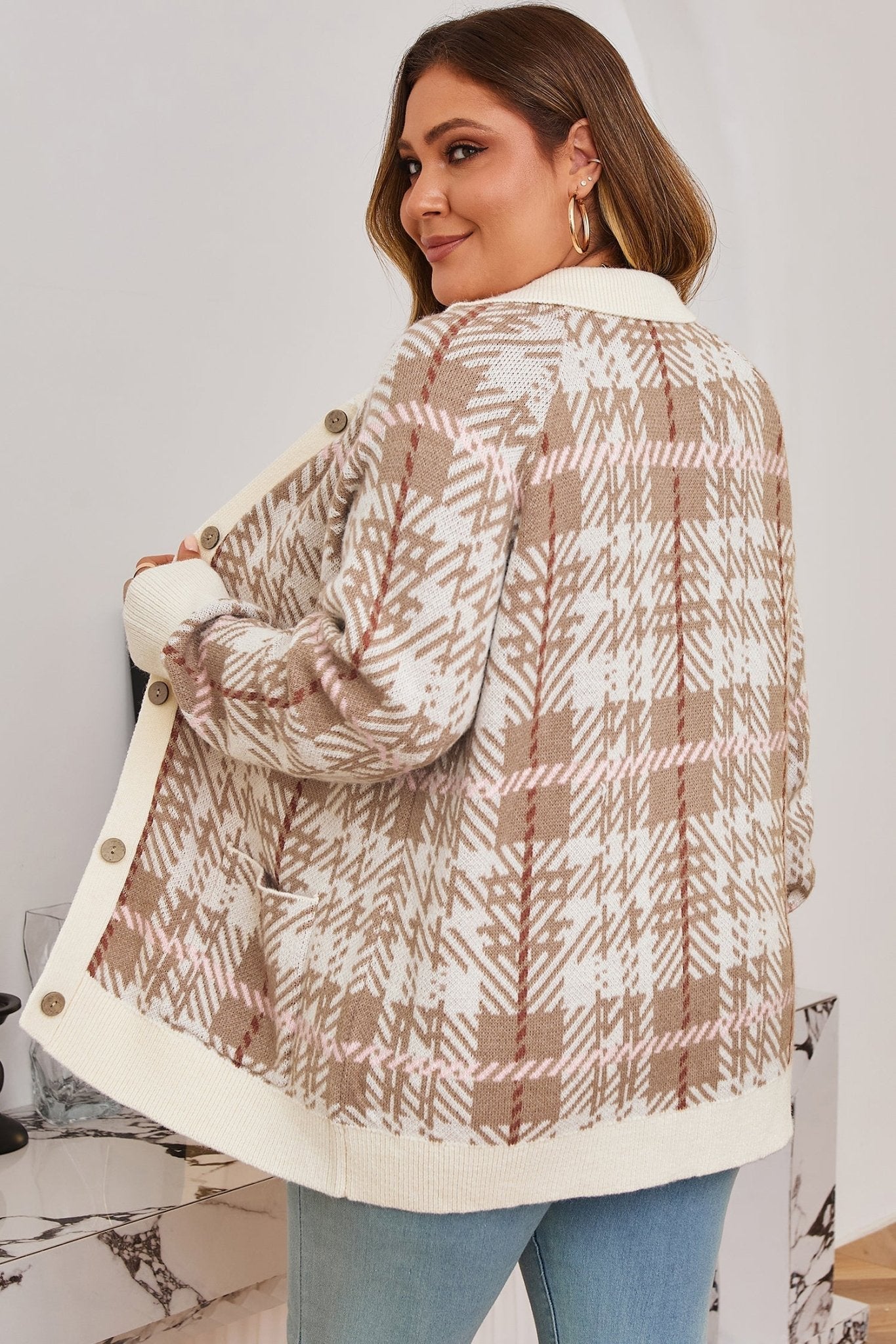 Navy Trim Front Cardigan PLUS Sweater - Hello Beautiful BoutiquePlus Size Sweaters & CardigansThreaded Pear