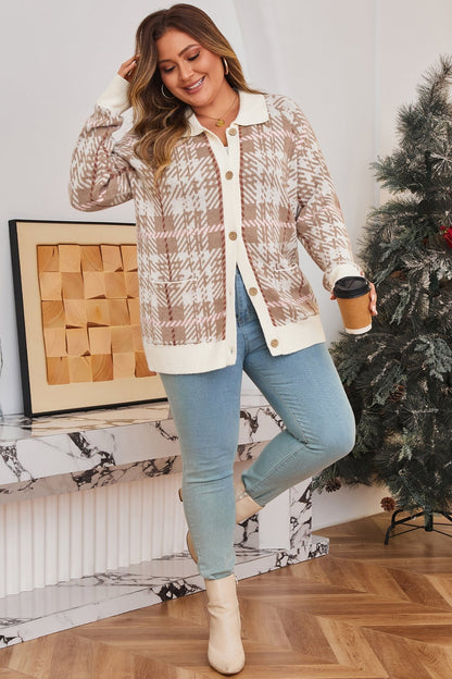 Navy Trim Front Cardigan PLUS Sweater - Hello Beautiful BoutiquePlus Size Sweaters & CardigansThreaded Pear