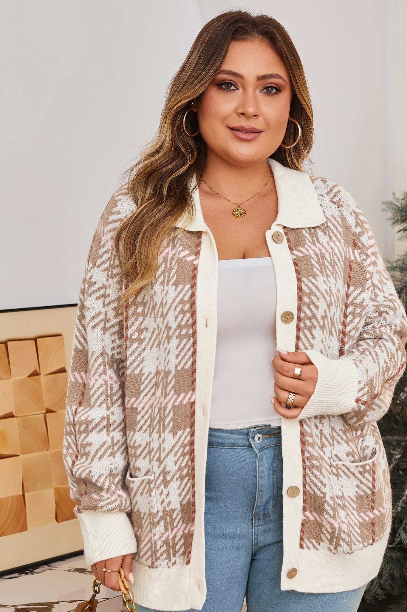 Navy Trim Front Cardigan PLUS Sweater - Hello Beautiful BoutiquePlus Size Sweaters & CardigansThreaded Pear