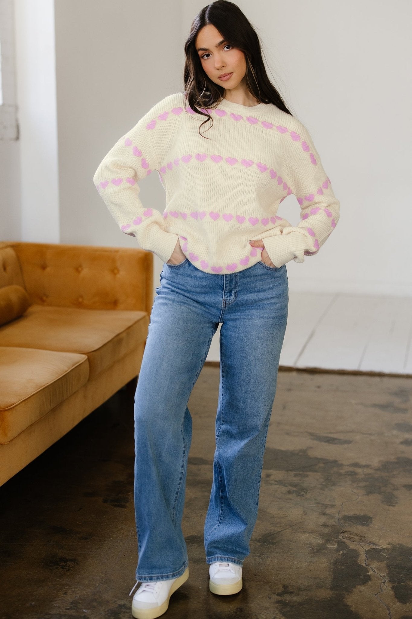 Navy Valentine Ribbed Knit Sweater - Hello Beautiful BoutiqueSweatersThreaded Pear