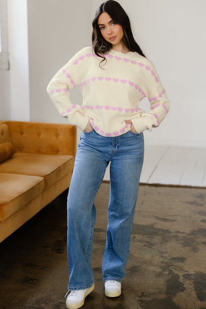 Navy Valentine Ribbed Knit Sweater - Hello Beautiful BoutiqueSweatersThreaded Pear