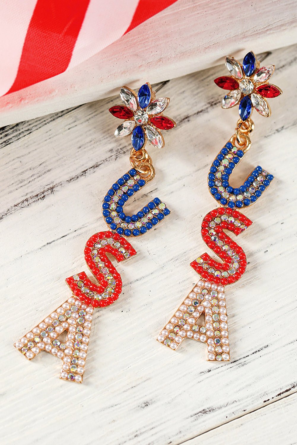 Naya Rhinestone Colorblock Usa Earrings - Hello Beautiful BoutiqueJewelryThreaded Pear