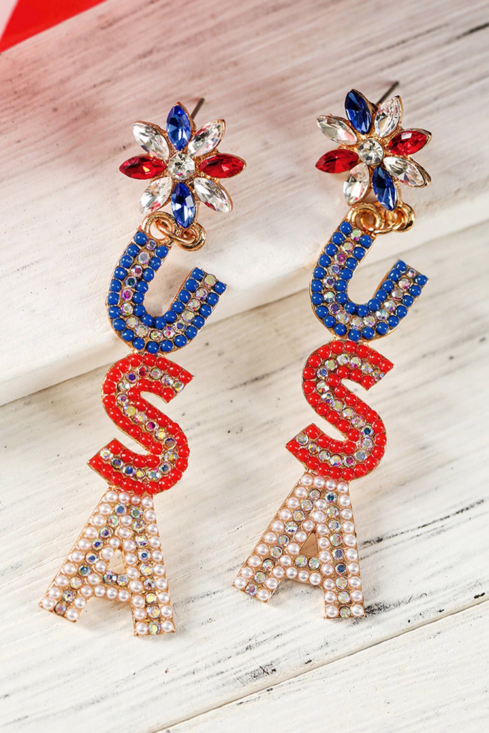 Naya Rhinestone Colorblock Usa Earrings - Hello Beautiful BoutiqueJewelryThreaded Pear