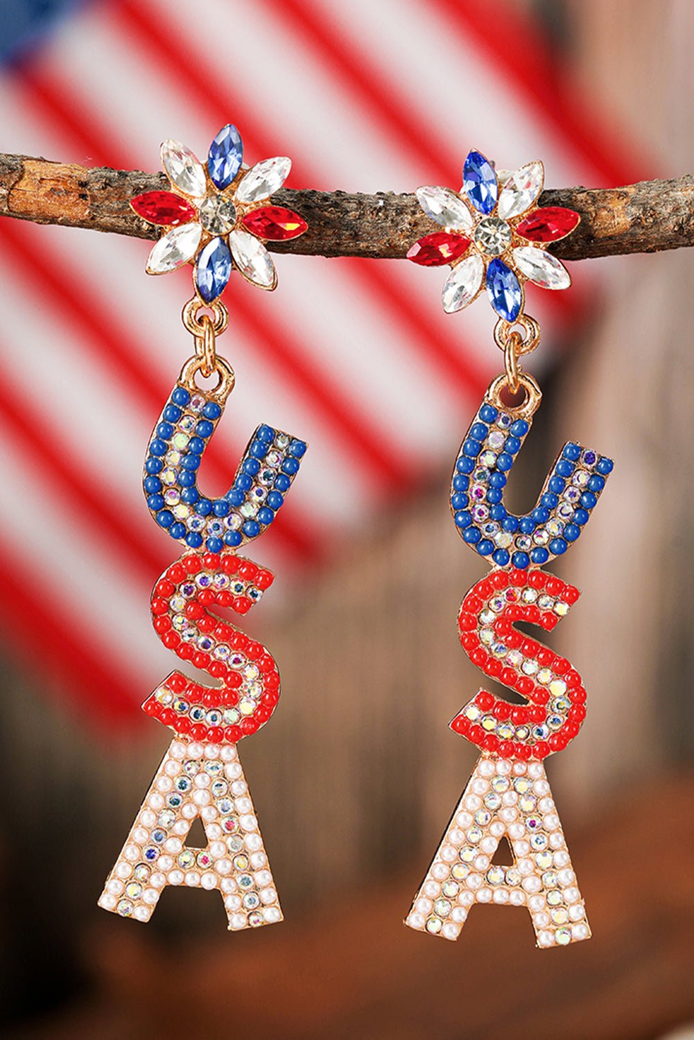 Naya Rhinestone Colorblock Usa Earrings - Hello Beautiful BoutiqueJewelryThreaded Pear