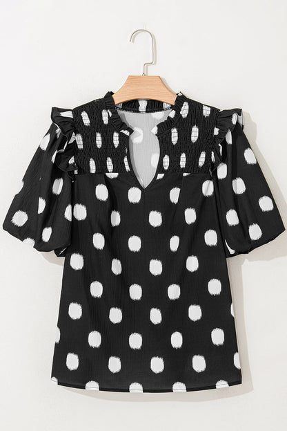 Nola Notched Balloon Sleeve Blouse - Hello Beautiful BoutiqueBlouses & ShirtsThreaded Pear