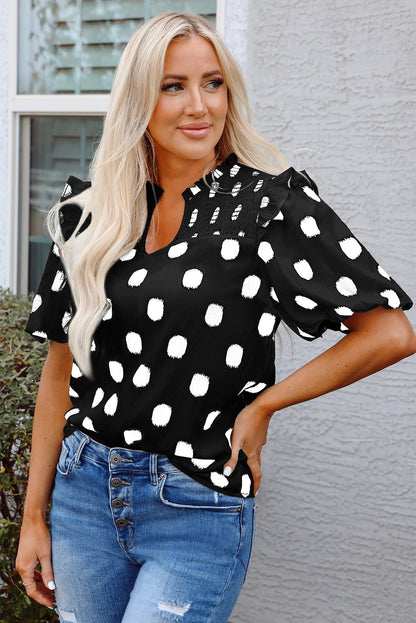 Nola Notched Balloon Sleeve Blouse - Hello Beautiful BoutiqueBlouses & ShirtsThreaded Pear