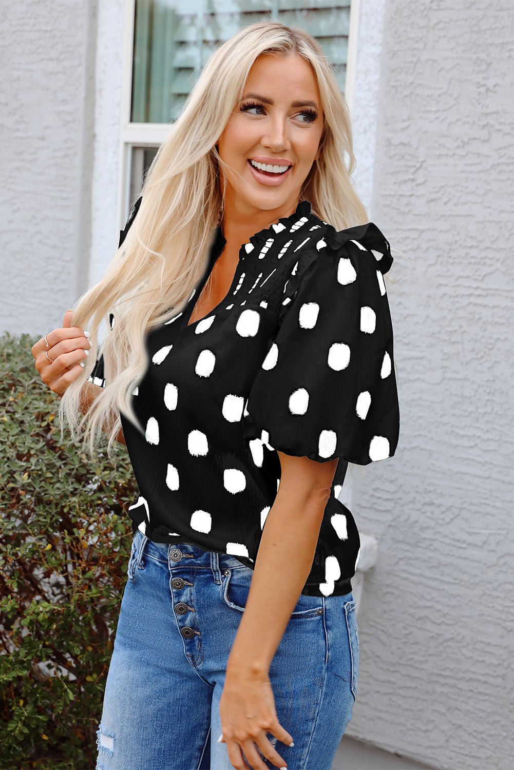 Nola Notched Balloon Sleeve Blouse - Hello Beautiful BoutiqueBlouses & ShirtsThreaded Pear
