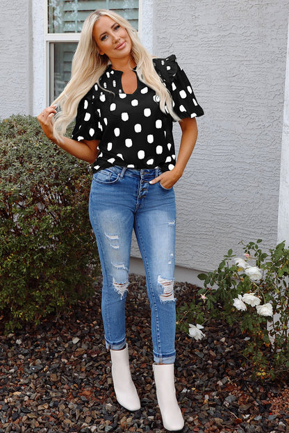 Nola Notched Balloon Sleeve Blouse - Hello Beautiful BoutiqueBlouses & ShirtsThreaded Pear