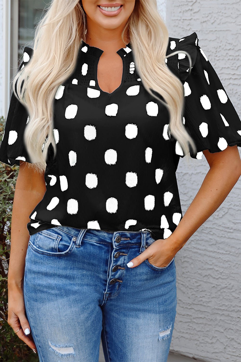 Nola Notched Balloon Sleeve Blouse - Hello Beautiful BoutiqueBlouses & ShirtsThreaded Pear