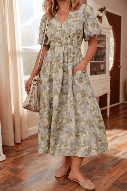 Nora Puff Sleeve Long Dress - Hello Beautiful BoutiqueMaxi DressesThreaded Pear