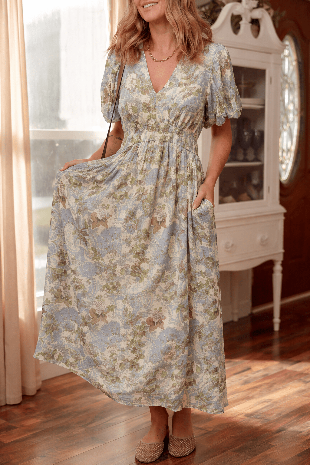 Nora Puff Sleeve Long Dress - Hello Beautiful BoutiqueMaxi DressesThreaded Pear