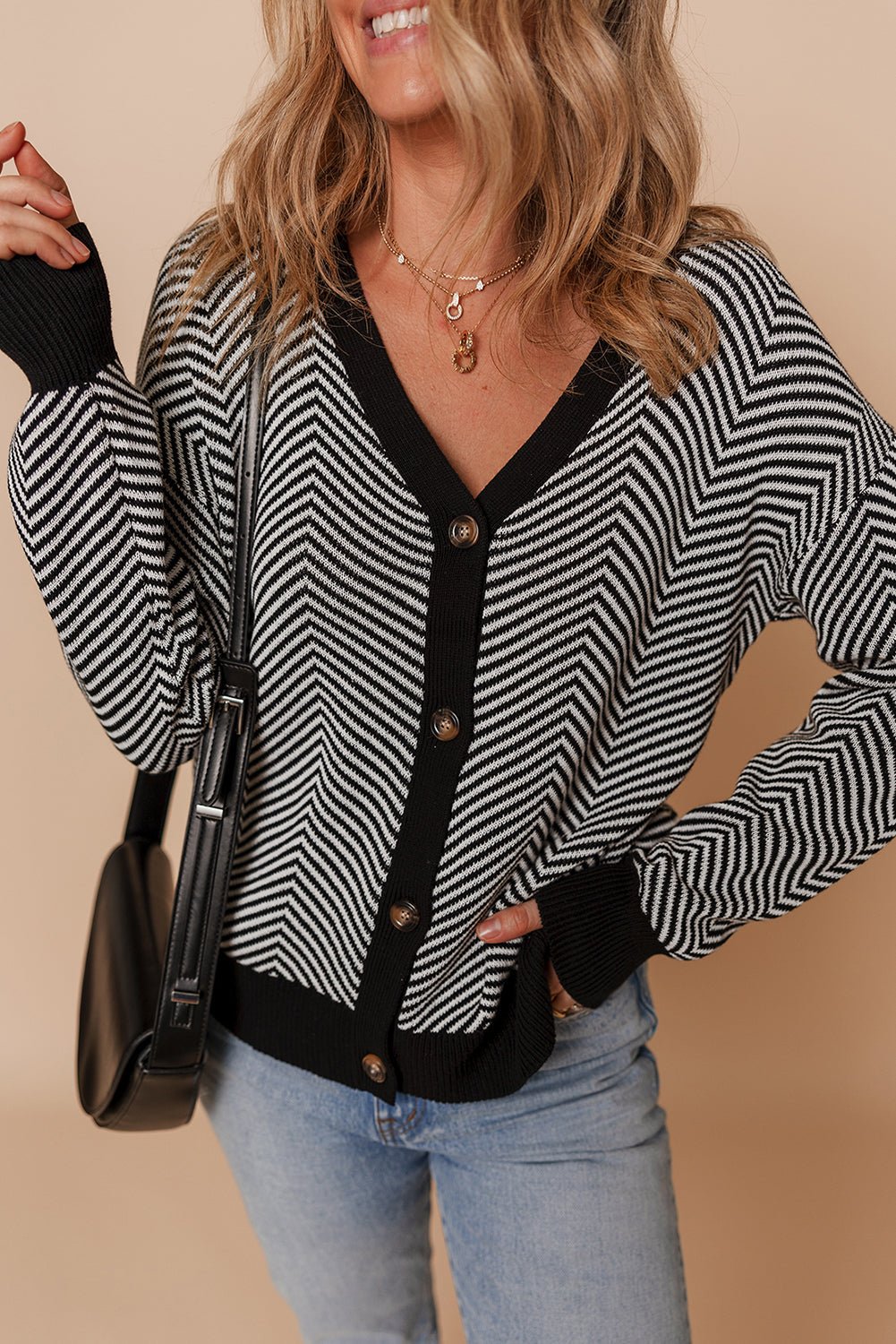 Nylah Stripe Front Herringbone Cardigan - Hello Beautiful BoutiqueCardigansThreaded Pear