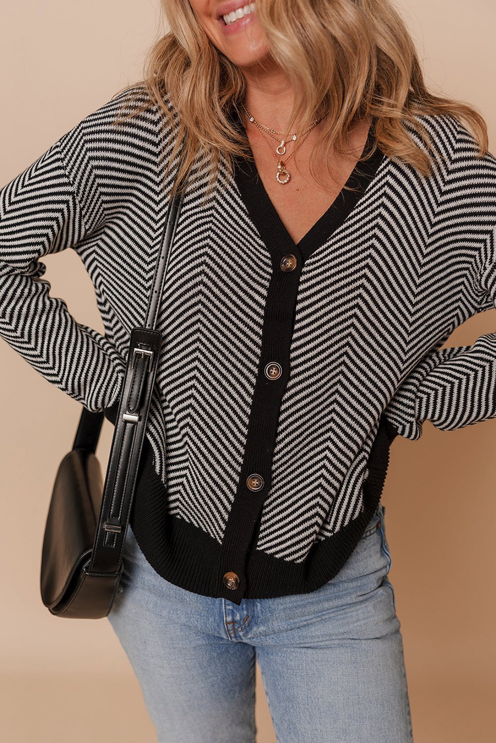 Nylah Stripe Front Herringbone Cardigan - Hello Beautiful BoutiqueCardigansThreaded Pear