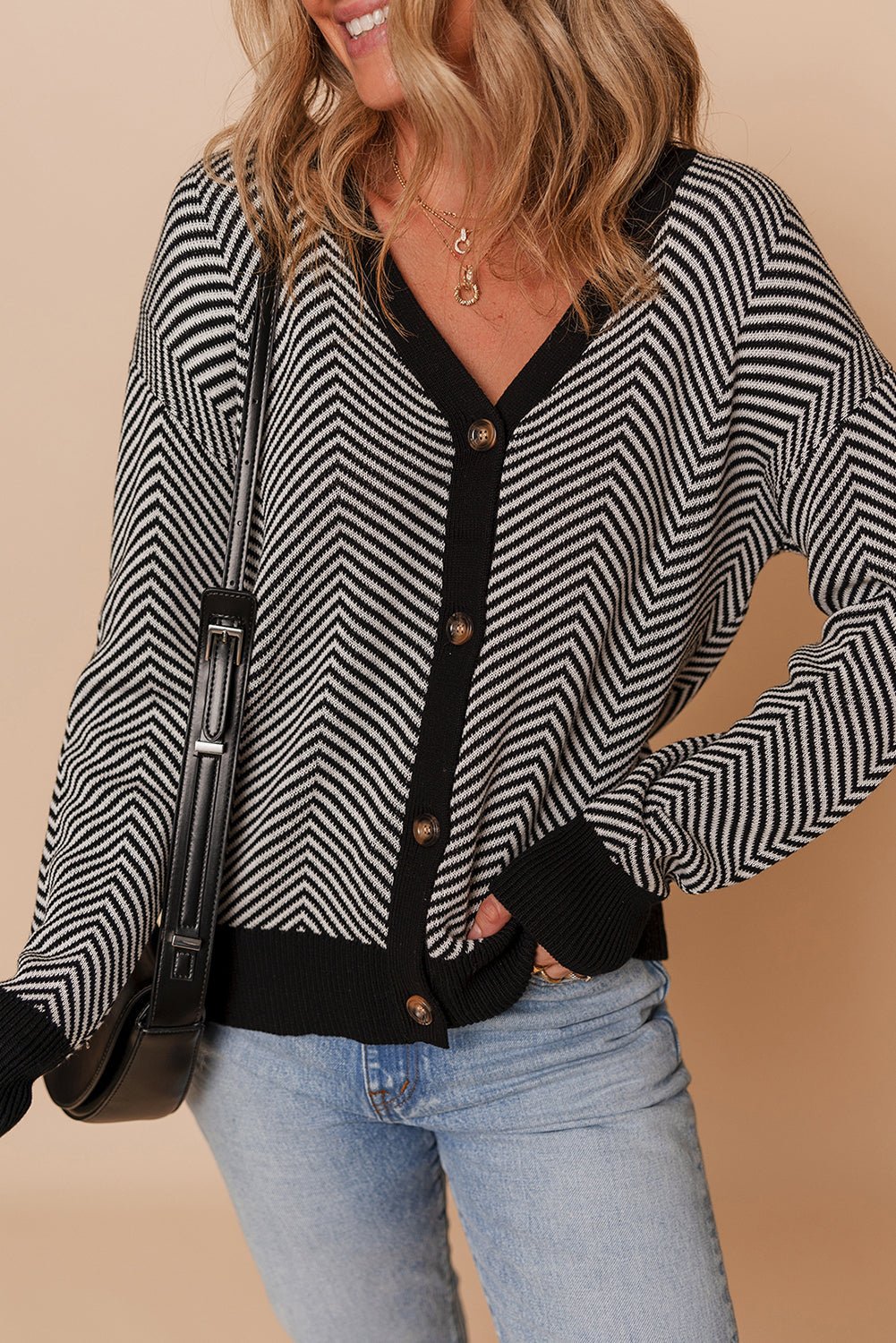 Nylah Stripe Front Herringbone Cardigan - Hello Beautiful BoutiqueCardigansThreaded Pear
