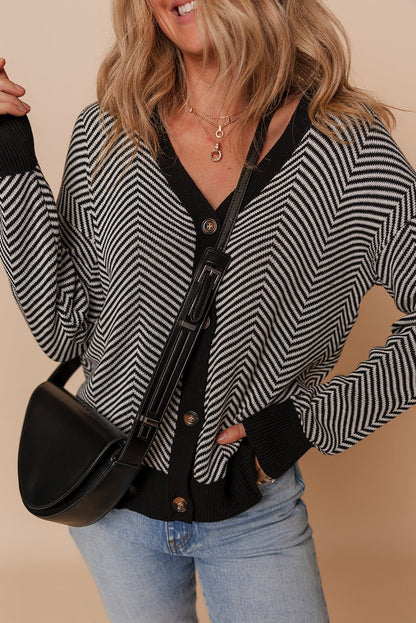 Nylah Stripe Front Herringbone Cardigan - Hello Beautiful BoutiqueCardigansThreaded Pear